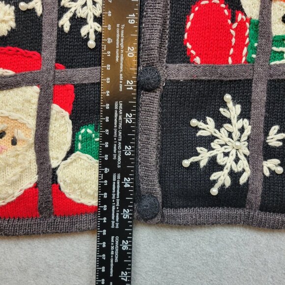 Vintage Mandal Bay Cardgan Womens XL Black Knit Santa Snowman Holiday Sweater - Picture 13 of 16